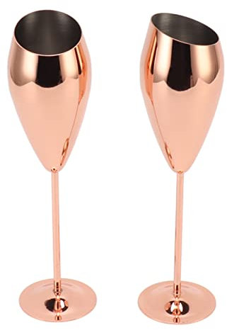 Copper Champagne Flutes, Food Grade Stainless Steel Elegan Sturdy Champagne Flutes Unbreakable Wine Glasses for Wedding, Parties