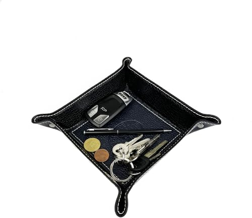 FrasiBags Bandeja Vaciabolsillos de Piel Made in Italy, Vaciabolsillos Recibidor para Llaves, Vacia Bolsillos de Cuero, Bandeja Porta Objetos Quadrada (Azul)