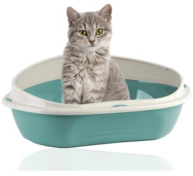 Rohrschneider Eckiges Katzenklo, mit hohem Rand, Ecktoilette, groß (Blau)
