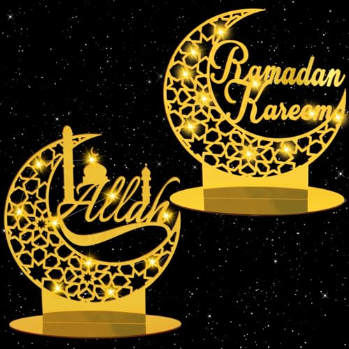 2 Stück Eid Mubarak Acryl-Ornament,Ramadan Eid Mubarak Dekoration LED Lampe,Mubarak Home Lampe Dekorationen,LED Muslim Ramadan Lichter,für Zuhause,Ramadan Dekoration,Eid Mubarak Geschenke