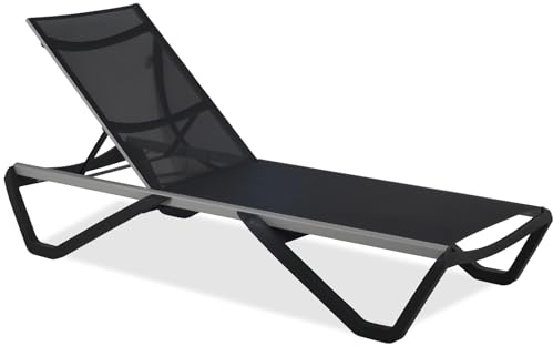 PAPATYA Sonnenliege, Aluminium Gartenliege Sonnenliege für Garten Terrasse & Balkon mit Verstellbarer Rückenlehne Stapelbar Liegestuhl bis 200 KG wetterfest Belastung, Anthrazitgrau