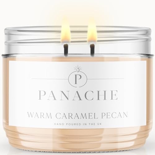 Panache Double Wicked Scented Candles | Warm Caramel Pecan | 350 gram Jar Candle | Natural Soy Wax | 48 Hours Burn | Great Gift Set for Women