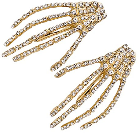 Housoutil Einzigartige Gothic Haarspangen Halloween Skelett Hand Knochen Strass Clips Für Partys Cosplay