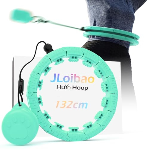 JLoibao Smart Hula Hoop Reifen Erwachsene Zum Abnehmen, 24-Stufiger Infinity Hula-Hoop (77-132cm) Mit Gewich Kugel, Einstellbar Fitness Leise Abnehmen Ausrüstung, für Anfänger und Kinder (Cyanfarben)