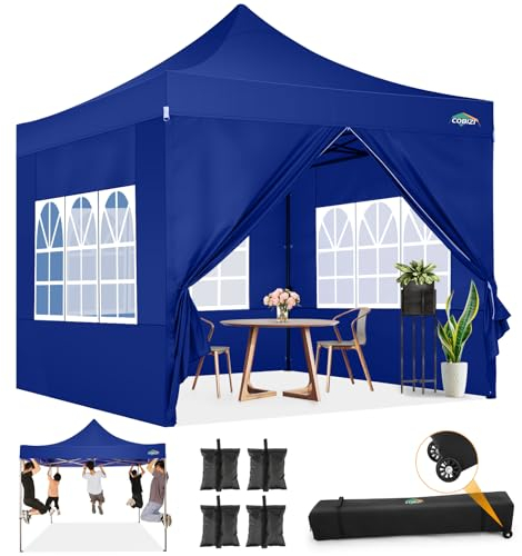 COBIZI pavillon faltpavillon 3x3 wasserdicht stabil Winterfest,Outdoor faltbar partyzelt,gartenpavillon mit 4 Seitenteilen und 4 Sandsack und Laufradtasche, Tiefes Blau