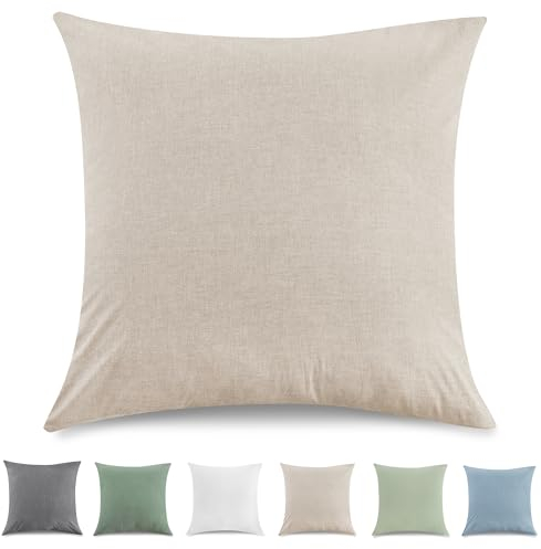 TOCOMOA Kissenbezug 40x40 cm 2er Set - 100% Gewaschene Baumwolle Kissenbezüge Oeko-TEX Zertifiziert, Leinenoptik und Atmungsaktiv Kissenhülle, Taupe Kopfkissenbezug mit Reißverschluss