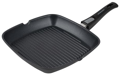 Arthur Martin - Grill 28 x 28 cm - Fonte aluminium revêtement anti adhérent anses et poignées détachable - Tous feux dont induction - Passe au lave-vaisselle, Noir