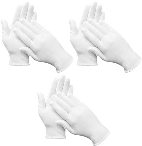 LANAFAY Baumwollhandschuhe, 3 Paar Weiße Handschuhe, 8.26 Zoll Stoffhandschuhe Weiß Baumwolle, Weich und Flexibel, Weisse Handschuhe Herren Damen, Wiederverwendbar, Waschbar