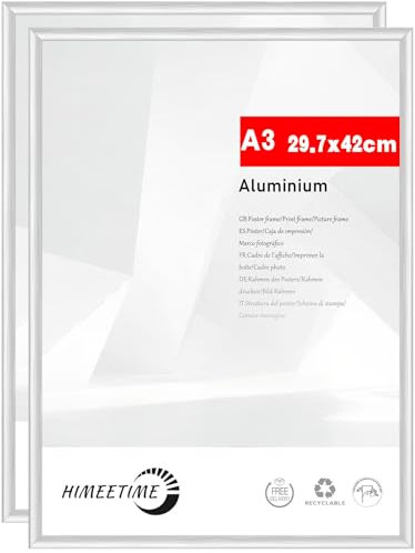 HIMEETIME® 2x Bilderrahmen A3 30x42 cm Silber Metall Rahmen,Dokumentenrahmen 29,7x42 cm Groß Collage,Metallrahmen Alu-Bilderrahmen Aluminium,Picture Frame A3 Fotorahmen