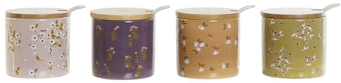 DKD Home Decor Lot de 4 sucriers verts, rose, moutarde, lilas, bambou Dolomite 7,5 x 7,5 x 7,5 cm