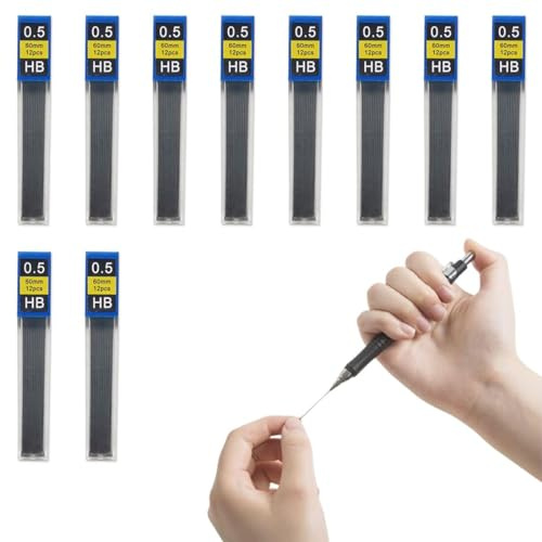 Tomedeks 120 Pièces Mine Criterium 0,5, Mines De Crayon 0,5 Mm, 0,5 Mm HB Incassables Mines pour Porte-Mines, Porte Mine 0.5, Écrivez en Douceur Et Clairement(Noir)