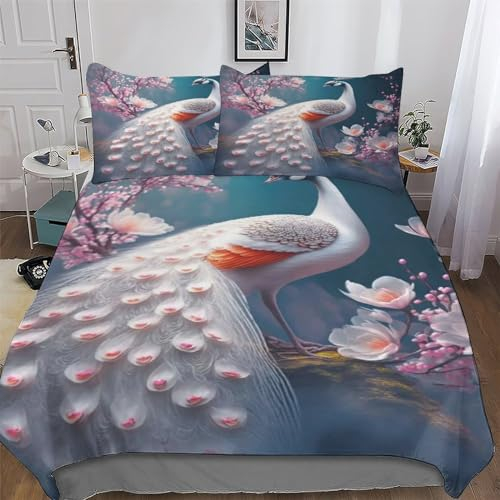 PAZZK Pfau Bettwäsche Premium Atmungsaktive Angenehme Baumwolle Bettbezüge, Mikrofaser Bettdeckenbezug, Für Jungen Mädchen 2teilig Bettbezug + Kissenbezug Single (135x200cm)