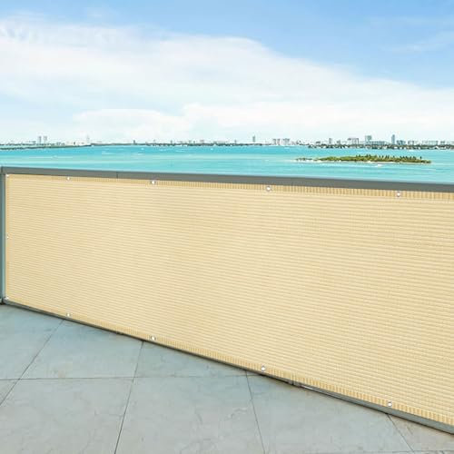 Balkon Sichtschutz mit Ösen 75 x 900 cm Windschutz Sonnenschutz Balkon Verkleidung mit Ösen Kabelbinder Und Kordel Zaunblende für Garten Balkon Terrasse, Creme Farben