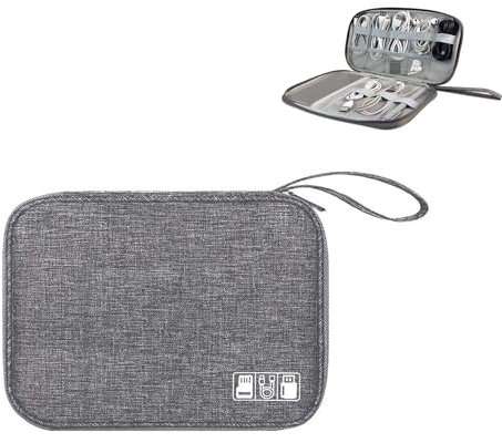 Niuoppy Electronics Accessories Organiser Bag, Portable Cable Organiser Bag Large Capacity, Waterproof Travel Cable Organizer Bag for USB Cable, Power Bank, SD Card, Charger (Grey)