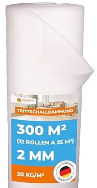 Trittschalldämmung 2 mm Profi Basic 300 m² 12 Rollen als Laminatunterlage und Parkettunterlage zur Schall- und Wärmedämmung aus PE-Schaumfolie Fußbodenheizung