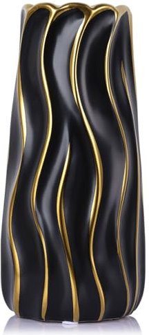9.5 Black Ceramic Vase - Minimalist Black and Gold Flower Vase, Large Pampas Grass Vase, Boho Decorative Centerpiece Vase for Home Decor, Wedding, Housewarming, Table, Shelf, Mantel, and Entryway