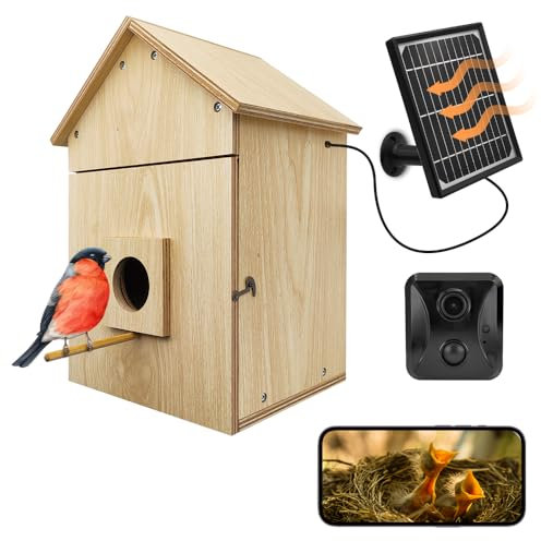 Bird House with WiFi Camera Solar Powered for Wireless Outdoors, HD View Nesting & Hatching, Box House for Bluebird Swallow Wren Chickadee, PIR Detection, SD Card & Cloud Storage, IR Night Vision IP65