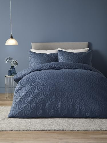 Serene - Dark Blue Floral Embroidery Duvet Cover - King Bedding Size (230 x 220cm) - Luxury Bedding - Soft Touch - Pinsonic/Ultrasonic Pattern - Navy Blue Embossed Duvet - Cavili Collection