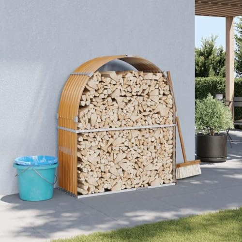 Gecheer Portaceppi,Portalegna,Capanno,Casetta,per Legna,da Esterno,in Acciaio Zincato,Marrone Chiaro,120x45x140 cm,Legnaia da Giardino,Esterno,in Acciaio,Metallo,Portalegna da Giardino in Acciaio