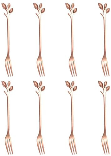Dessert Fork Fork Set Dessert Cake Fruit Fork Mini Handle Fork Stainless Steel Kitchen Accessories with Leaf Shape for Home Party Rose Gold 8PCS