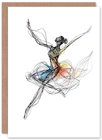 Artery8 Greeting Card Abstract Pen and Ink Line Art Ballerina Dance For Her Woman Birthday Card