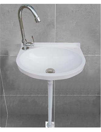 XRB2050 Lavabo Mural en Résine, 40x28x14cm/15.7x11x5.5inch Lavabo Ovale à Suspendre au Mur, Lavabo Suspendu avec Kit de Drainage pour Lavabo pour la Salle de Bain et Les Toilettes Blanc Robinet B