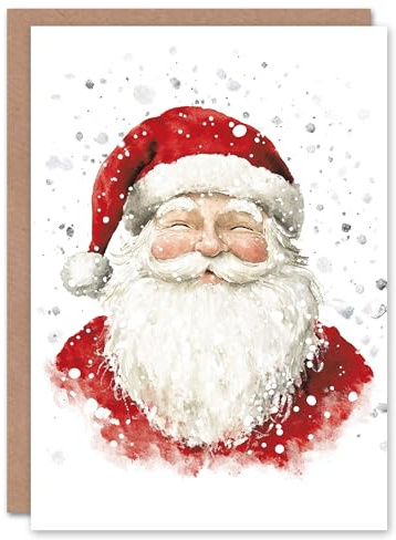 Wee Blue Coo Jolly Santa Claus Snowflakes Snow Festive Fun Xmas Art Blank For All Christmas Card