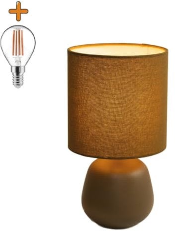 Luxus Tischlampe Amsterdam - Braun - H28xØ15 - Armatur E14 - Keramik - Tischlampe Schlafzimmer - Tischlampe Wohnzimmer - Schreibtischlampe