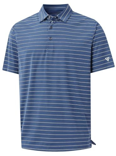 M MAELREG Mens Striped Golf Shirts Short Sleeve Silk-Like Touch Water-Resistant Breathable Soft Collared Polo Shirts for Men, Blue Stripe, S