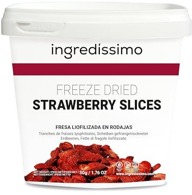 INGREDISSIMO Fresa Liofilizada 50gr, 100% Fruta Seca Laminada (5-7mm), Sin Azúcar Añadido, Textura Melosa o Crujiente, Ideal para Decoraciones y Platos Dulces y Salados, Snack Saludable, Sin Gluten