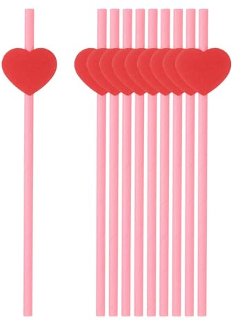 sourcing map 60Pcs Valentine's Day Heart Shaped Slices Straws, Red Heart Paper Drinking Straws for Wedding Birthday Party Decoration