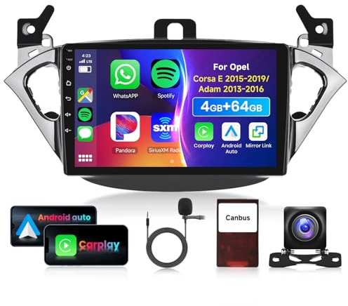 4G 64G VECHTEL 9Autoradio Bluetooth per Opel Corsa E 2015-2019/Adam 2013-2016 Carplay Android Auto,DSP EQ,Android 15,Wifi GPS Navi,RDS/FM Radio 2 din con Retrocamera AHD