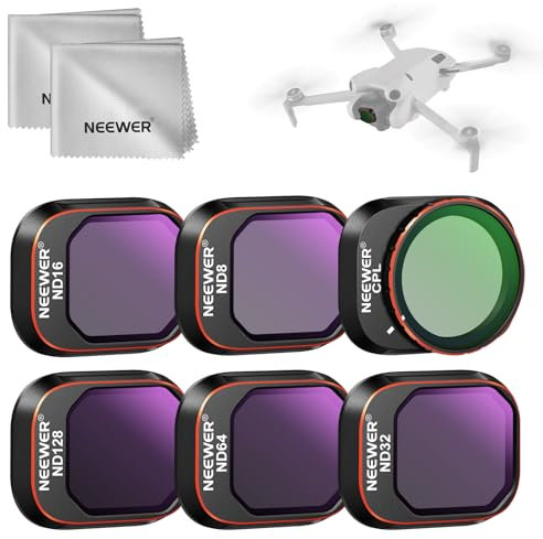 NEEWER Set Filtri ND Compatibile con DJI Mini 4 Pro, 6pz, Filtro Polarizzatore Circolare CPL e Densità Neutra ND8 ND16 ND32 ND64 ND128, Vetro Ottico HD Multistrato, Accessori Drone, 2 Panni di Pulizia
