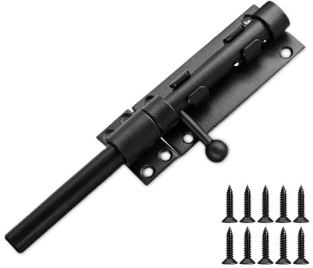 Door Lock Bolts Shed Door Tower Bolt Heavy Duty Black Door Bolt Latch Slide Barrel Door Bolt Security Lock Latch with Screws for Internal Door Shed Bathroom Toilet Shed