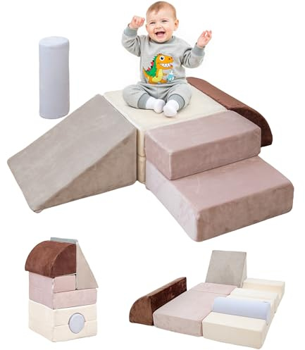 BanaSuper Mjuka Klätterblock för Barn – 5 hopfällbara skumklossar – Bygg hinderbana, klättra & kryp – EN71-certifierad Babygym för Motorik – Blå