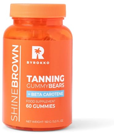BYROKKO Shine Brown Beta Carotin Tanning Gummies – Vegan Bräunungsbeschleuniger für natürliche Bräune – Nahrungsergänzung mit Vitamin A, C, E – Fruchtiger Geschmack – 1 Monat Vorrat