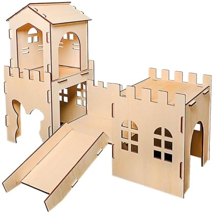 Milageto Maison en Bois pour Cochon d'Inde, Maison de Jeu, lit pour Petit Animal, pour Lapin, château, pour Lapin, Gerbille, écureuil, Hamster