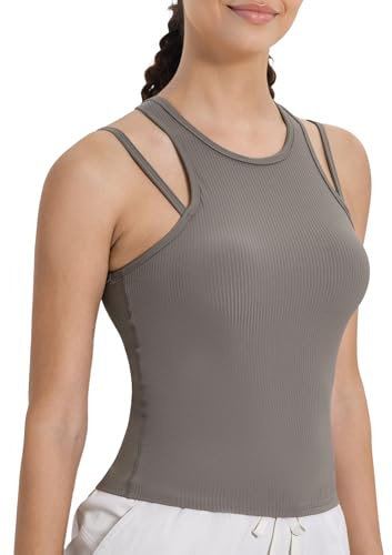 Yvette Damen Tank-Tops für Yoga Pilates mit herausnehmbare Cups,Grau,M