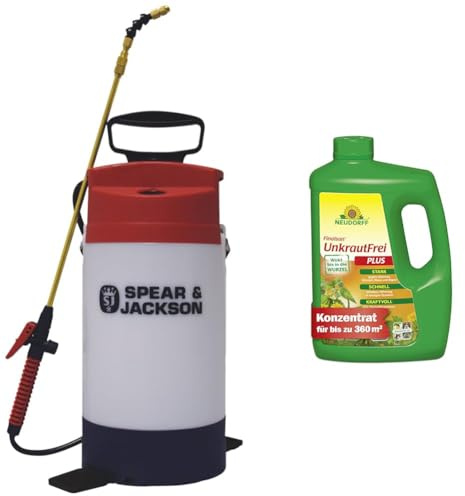 Spear & Jackson Chemikalien-Drucksprüher 5l merhfarbig+Neudorff Finalsan UnkrautFrei Plus Konzentrat kraftvoller Unkrautvernichter der bis in die Wurzel wirkt.Schnell wirkender Unkraut Entferner 1x 2l