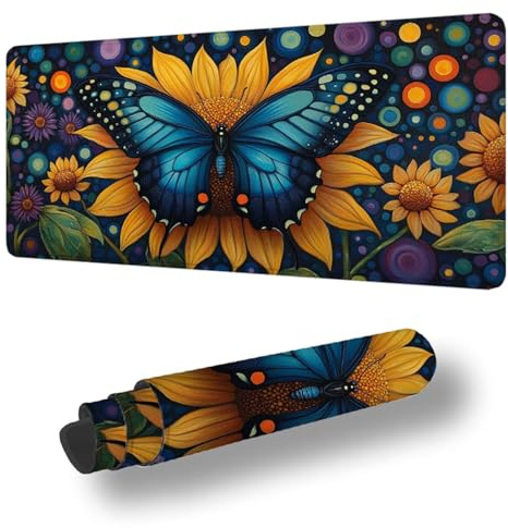 Mauspad Farbe Mousepad XXL 700 x 400 x 3 MM Verlängertes Groß Schreibtischauflage, mit Nähten an den Rändern Wassxerdicht Gaming Mauspad Schmetterling Schreibtischmatte für Tastatur und Maus S-6088