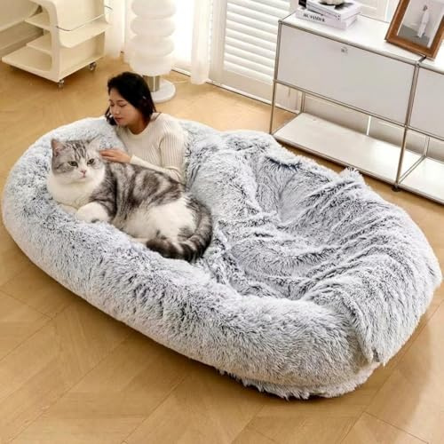 Garvee XXL Hundebett für Menschen und Hunde – Großes, waschbares, rutschfestes Haustierbett – Ovales Kuschelsofa aus Kunstfell, multifunktional und gemütlich – Perfekt für Erwachsene und Haustiere –