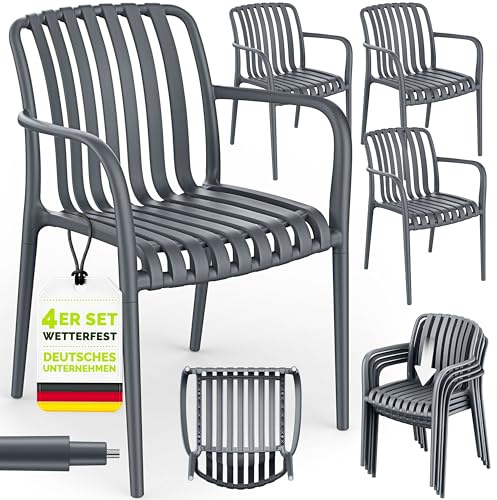 tillvex Ensemble de 4 chaises de jardin empilables, résistantes aux intempéries, pour l'extérieur, jusqu'à 120 kg, chaises de jardin pour l'extérieur, meubles de jardin, balcon, terrasse