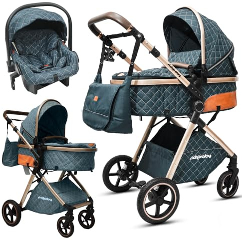 2-in-1 Kombi-Kinderwagen mit abnehmbarer Wiege, All-Terrain-Federung, Einhand-Faltung, höhenverstellbarer Lenker, großes Ablagefach, reversiblem Sitz, für Neugeborene bis Kleinkind