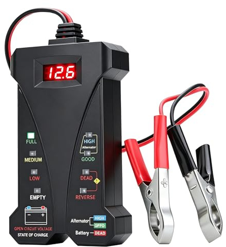 Car Battery Tester, 12V Digital Voltmeter and Alternator Battery Analyzer | Universal Batter Health Tester with LCD Display Heavy Duty Clips LED Indicators for Car RV Motorcycle SUV Truck Yacht Boat