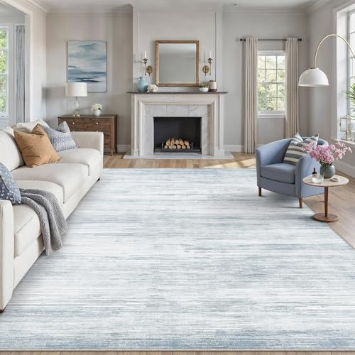 PureCozy Teppich Wohnzimmer 200x300cm Blau Waschbar Groß Carpet | Modern Abstrakter Teppich, Rutschfest, Waschbarer Weich, für Eingangsbereich, Küche, Bettvorleger