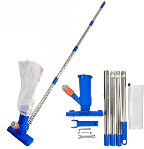 Aspirapolvere manuale per piscina, con palo telescopico in alluminio e sacchetto filtro a rete, strumento di pulizia per piscine fuori terra, spa, stagni e fontane