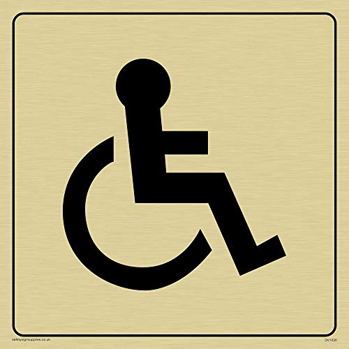 Viking Signs Dv1030-s15-gv Symbole Toilettes handicapés – Panneau de porte pour WC, Positive Texte Noir avec bordure, vinyle Doré Autocollant, 150 mm H x 150 mm L