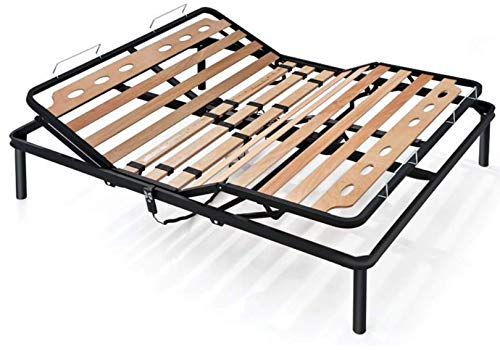EVERGREENWEB Best ELECTRIC Slatted Wooden Bed Base MOTORIZED Reinforced with Double Iron Structure + 4 Removable Legs (150 x 200 cm)