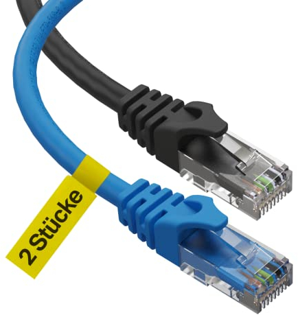 Ultra Clarity Cables Ethernet Cable Cat6 3.6M/12ft [2 Pack] High-Speed 10Gbps LAN Cable with Gold Plated RJ45 Connector for Router, Modem, PC, Switches, Hub, Laptop, Black & Blue