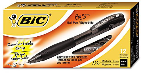 BIC BU311BK BU3 Retractable Ballpoint Pen, Bold, 1.0mm, Black, Dozen